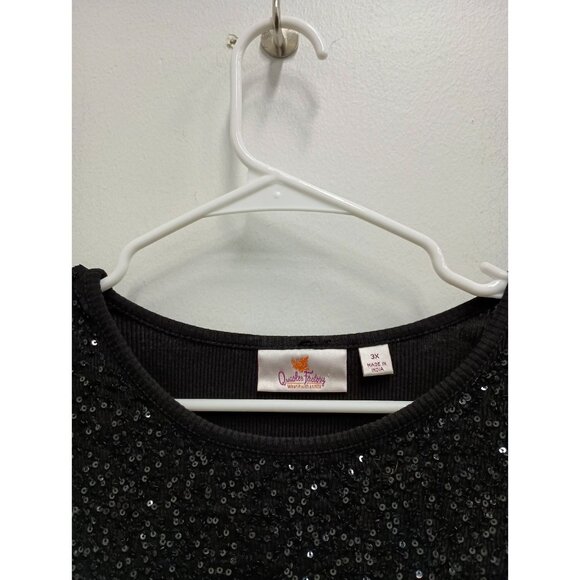 Quacker Factory Tunic Top Womens Size 3X Black Sequined 3/4 Sleeve Holiday Glam - Picture 3 of 11